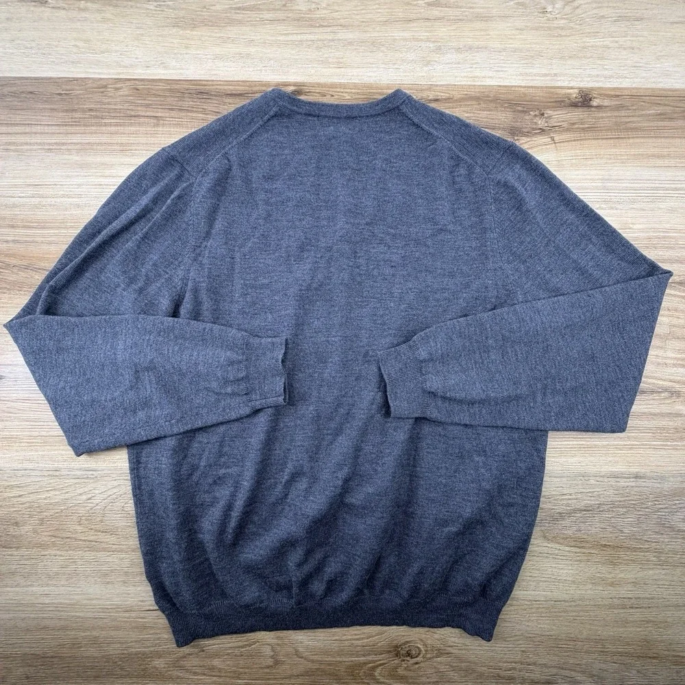 Brooks Brothers Mens Merino Wool Dark Gray V Neck Sweater Size XL